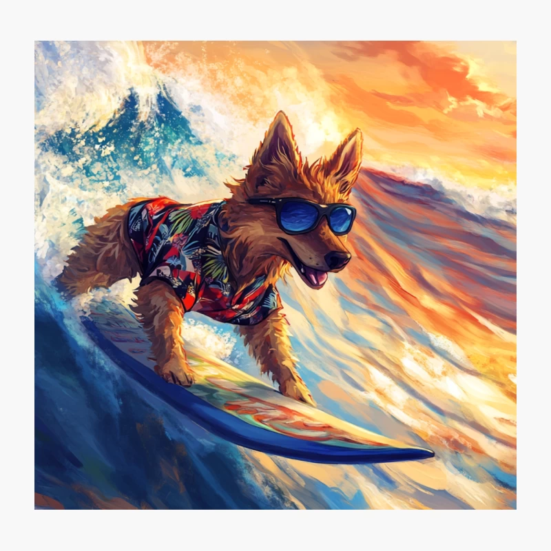 Radical Canine Surfer: Stylish Dog Rides Waves at Sunset Throw Pillow