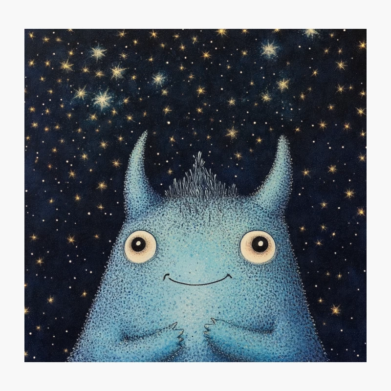 Adorable Blue Monster Under Starry Sky Throw Pillow