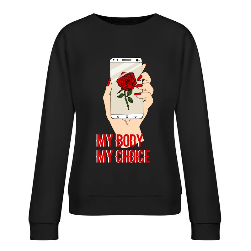 Illustration féministe avec rose et téléphone Femme Sweat-shirt à enfiler
