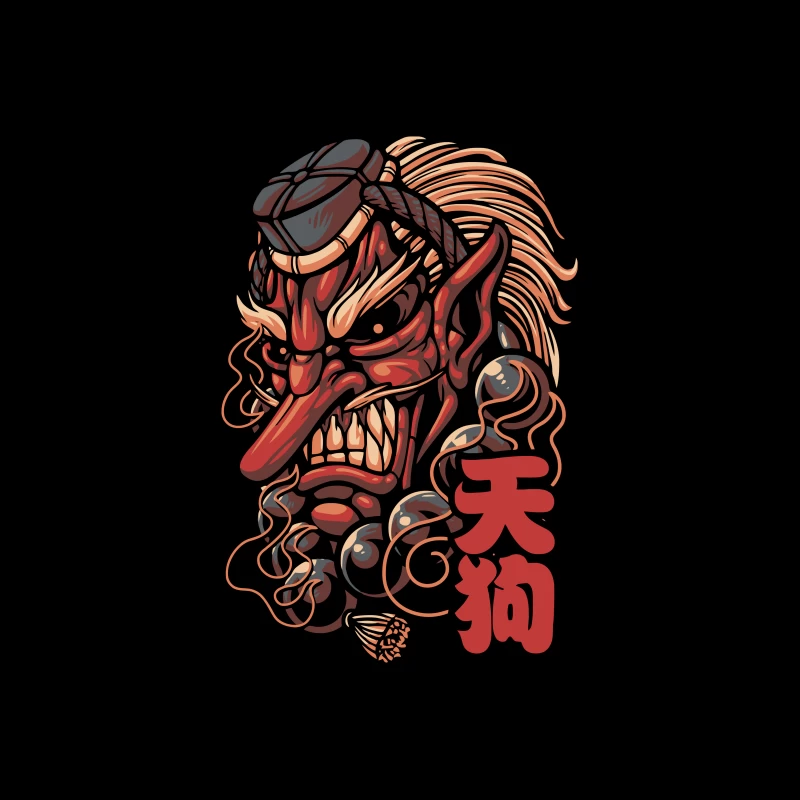 Ferocious Demon Illustration in Traditional Art Style Tapestry