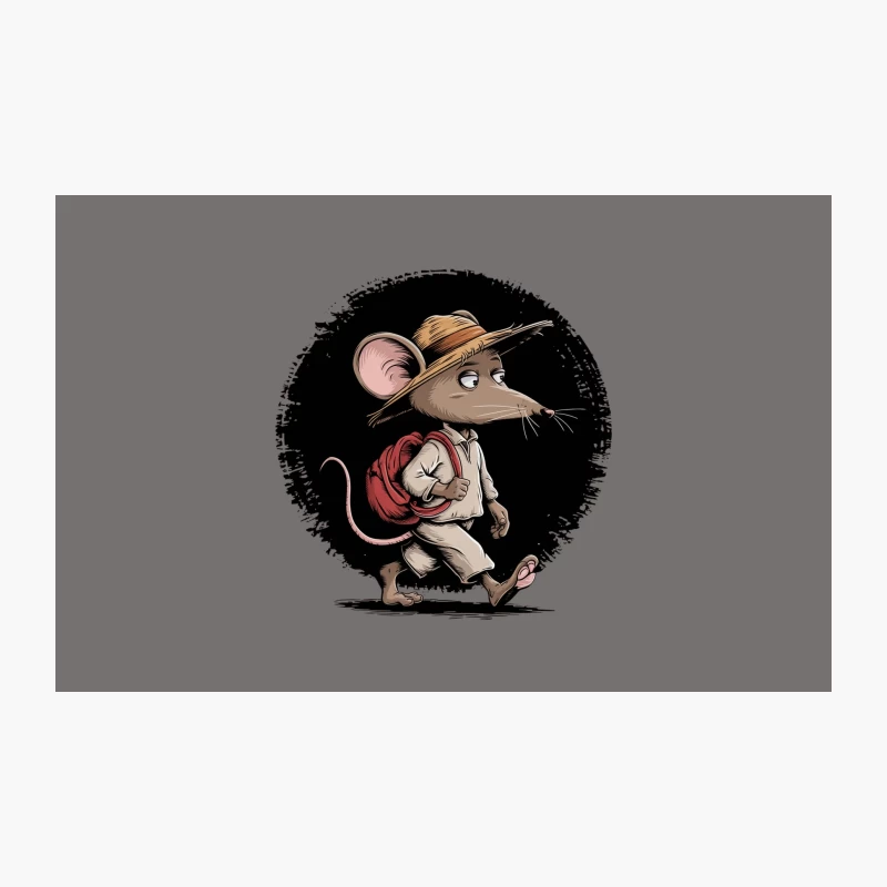 Adventure Mouse with Straw Hat and Backpack Cartoon Illustration Travel Mug