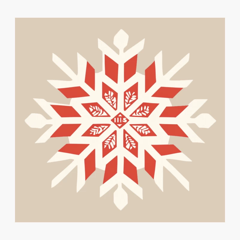 Red Geometric Snowflake Winter Pattern Design Throw Pillow
