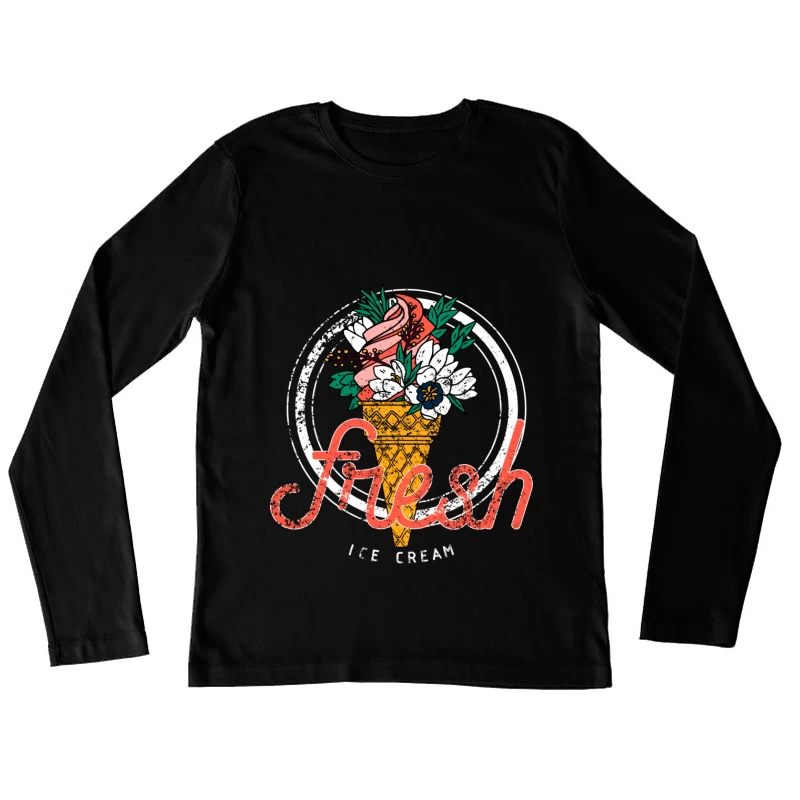 Illustration de cornet de glace avec fleurs Femme Manches Longues T-Shirt