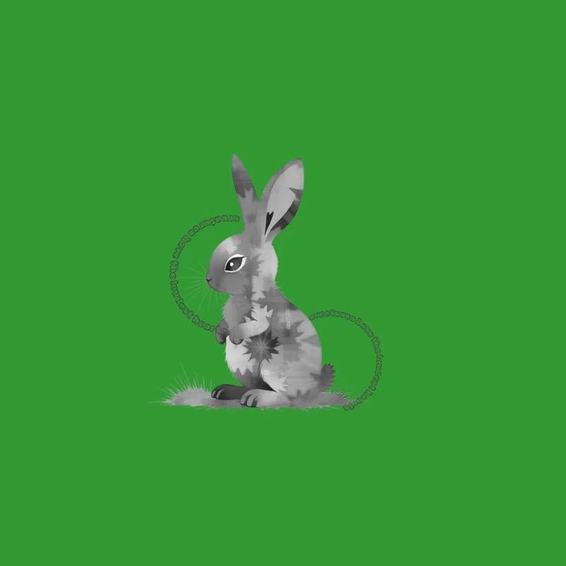 Grayscale Digital Art Illustration of a Sitting Rabbit Desk Mat