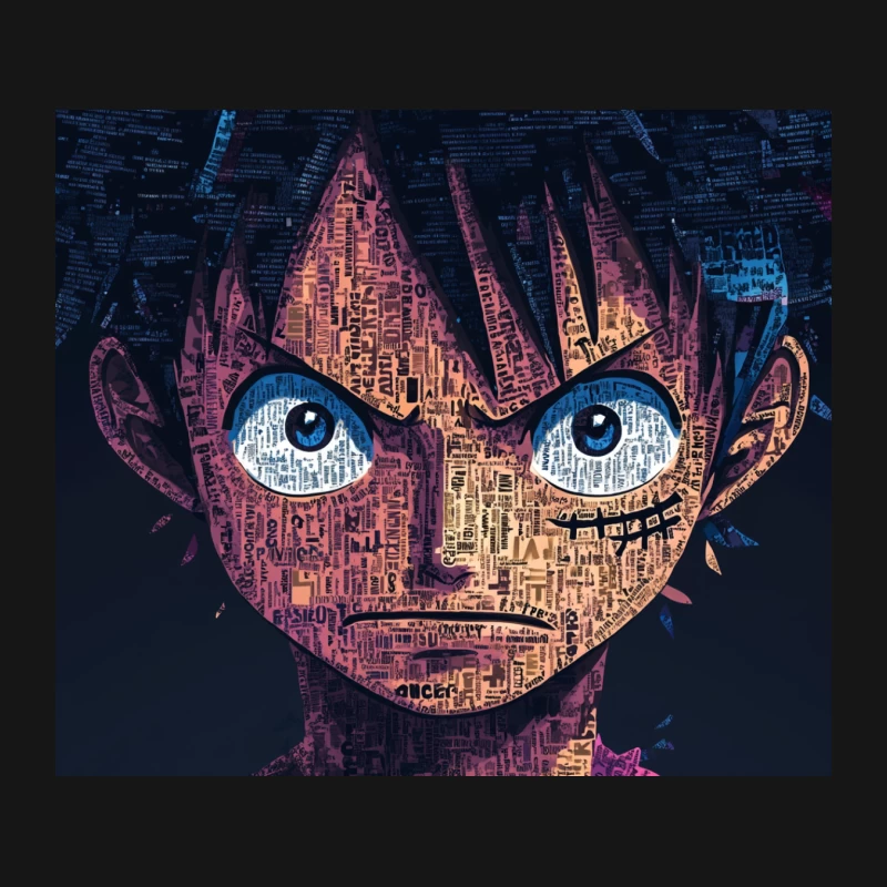 Typographic Luffy: One Piece Character in Colorful Text Mosaic Mouse Pad