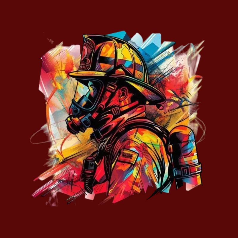 Colorful Portrait of a Firefighter Tapestry