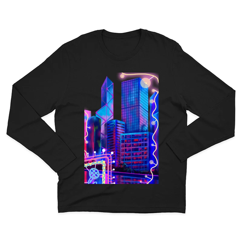 Neon Skyline Kunst Herren Langarm T-Shirt