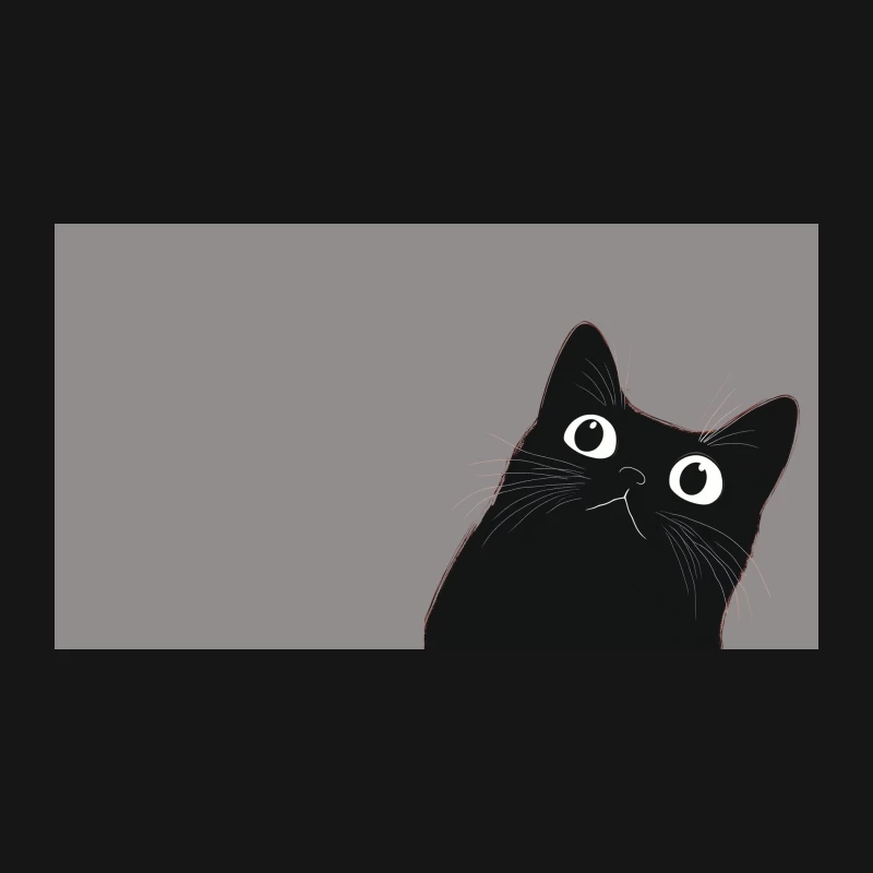 Adorable Black Cat Cartoon with Big Eyes Desk Mat