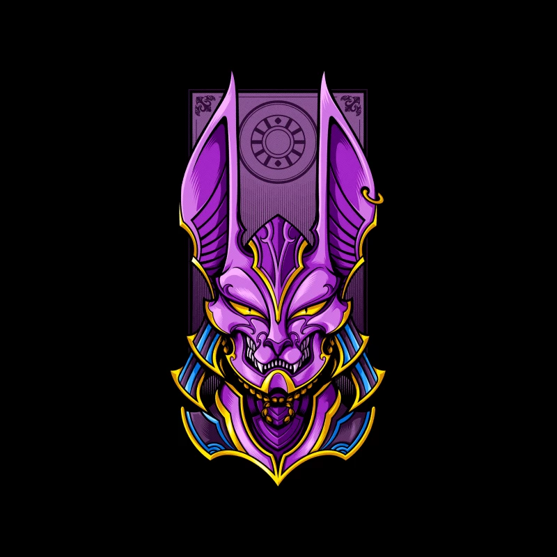 Purple Demon Mask Illustration Tapestry