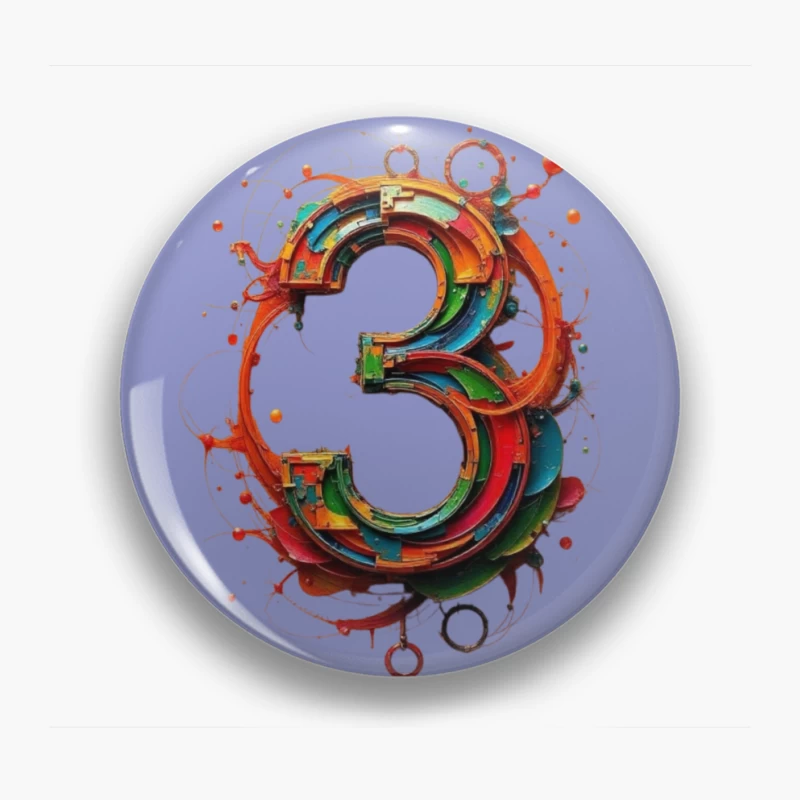 Vibrant 3D Number Three with Abstract Geometric Design Pin