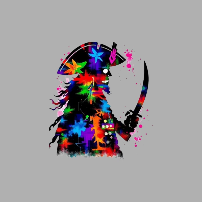 Colorful Pirate Silhouette with Sword Male Tank Top