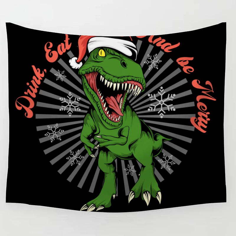 Festive Dinosaur Christmas Fun Tapestry