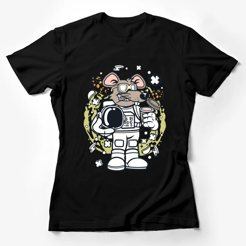 Rat astronaute avec café et casque Femme T-Shirt