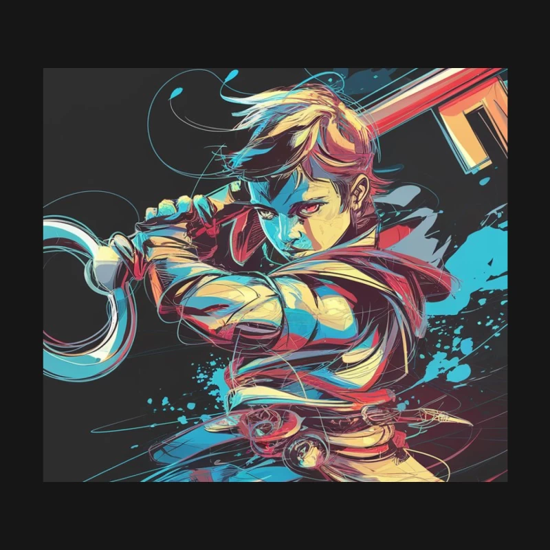 Dynamic Colorful Anime Samurai in Action Mouse Pad