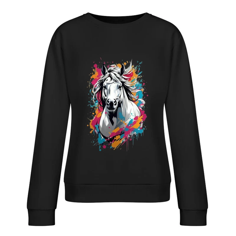 Colorful Digital Art of a Horse Female Pullover Sweatshirt