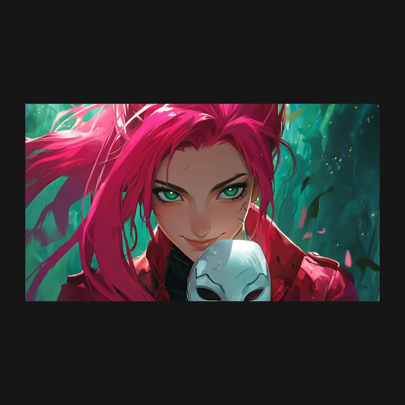 Vibrant Fantasy: Pink-Haired Anime Girl with Mask Desk Mat