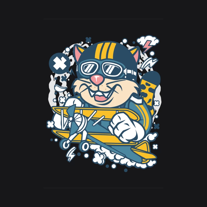 Chat aviateur avec avion biplan coloré Homme Sweat à capuche