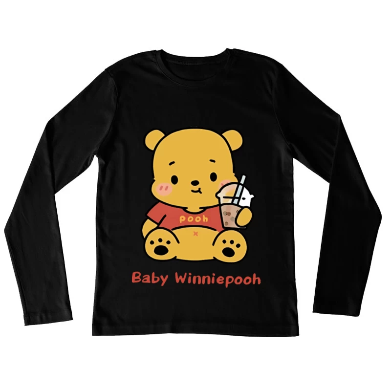 Niedlicher Baby Winnie Pooh mit Getränk Damen Langarm T-Shirt