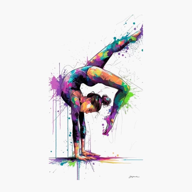Vibrant Splatter Art of Flexible Gymnast Pose Cotton Tote Bag