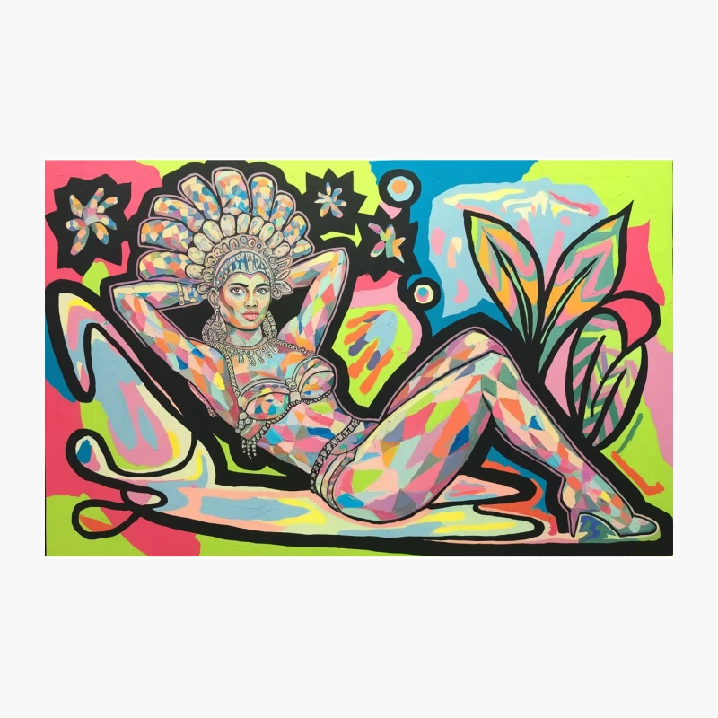Vibrant Abstract Figure with Headdress in Pop Art Style Travel Mug