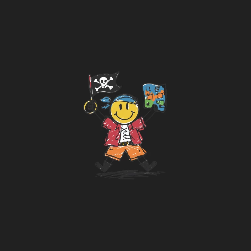Cartoon Pirate Smiley Face with Treasure Map Bucket Hat
