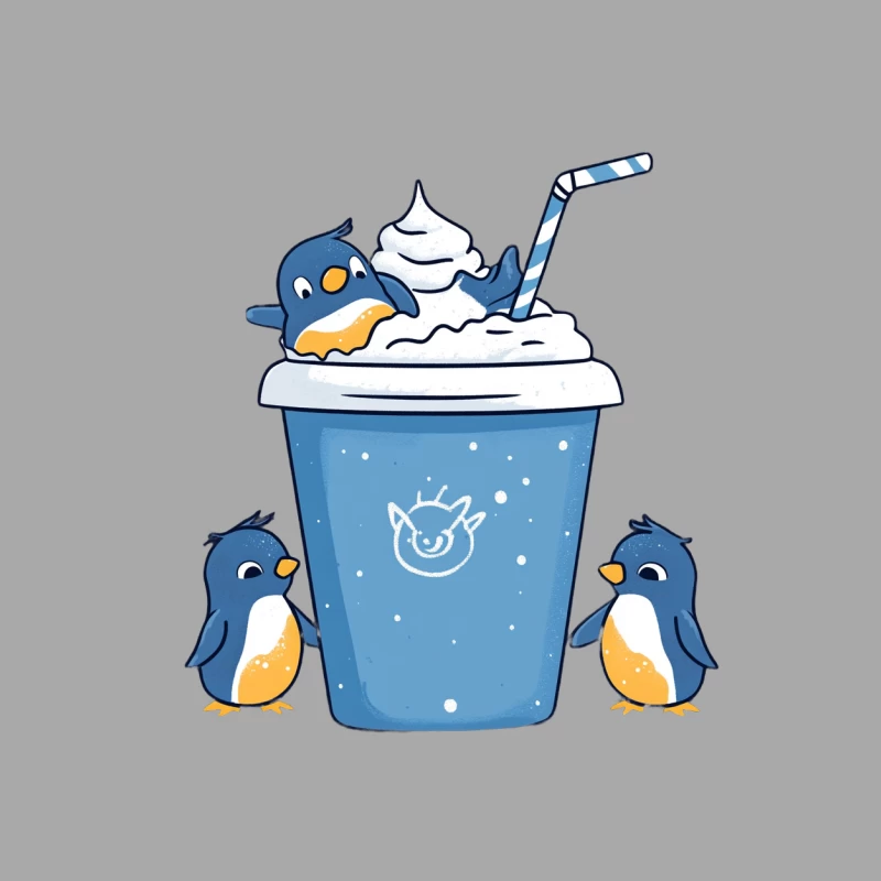 Cute Cartoon Penguins with Blue Milkshake Female Pullover Hoodie