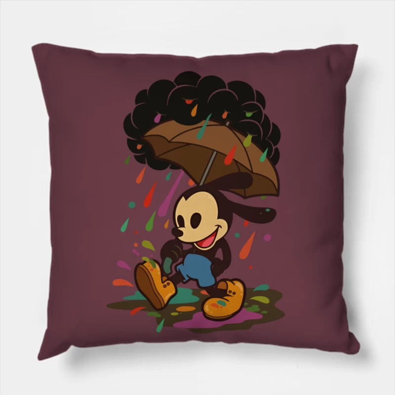 Mickey’s Rainy Day Adventure – Retro Whimsy Throw Pillow