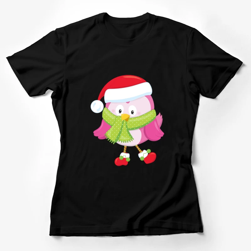 Chouette de Noël rose avec écharpe verte Femme T-Shirt