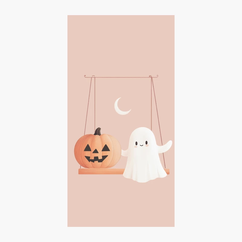 Cute Halloween Scene: Pumpkin and Ghost on a Swing Under the Moon iPhone Case