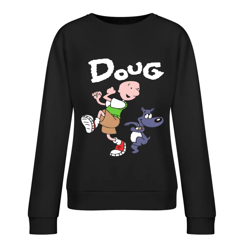 Cartoon Character Running with Dog Female Pullover Sweatshirt