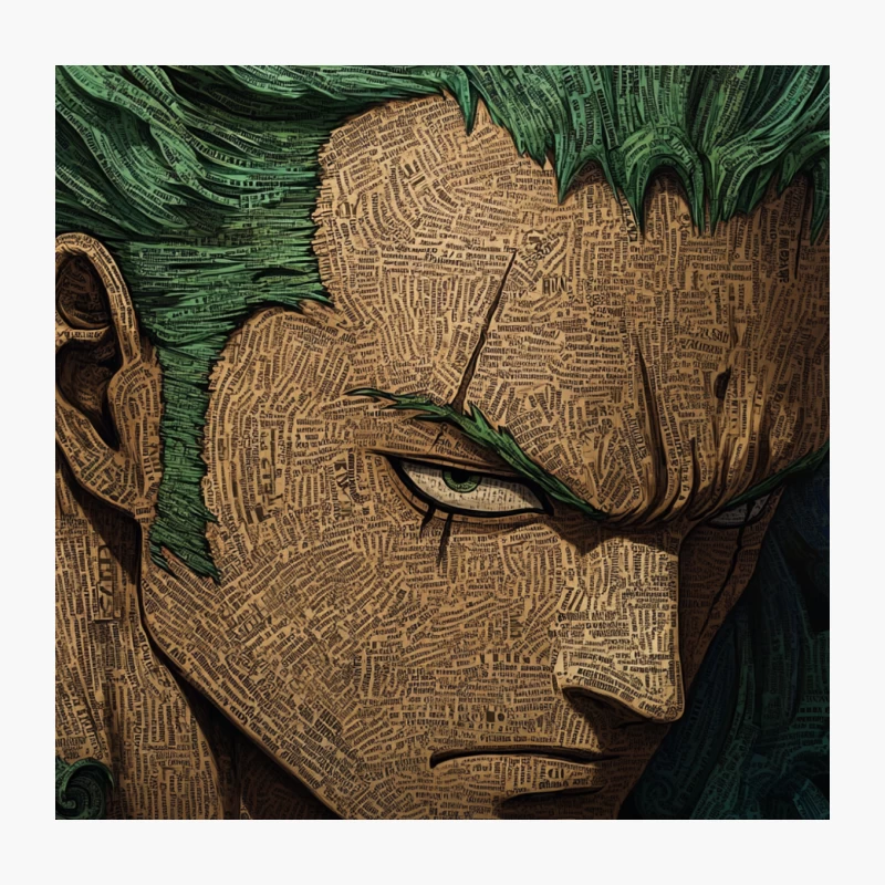 Textured Anime-Style Portrait with Green Hair and Intense Gaze Throw Pillow