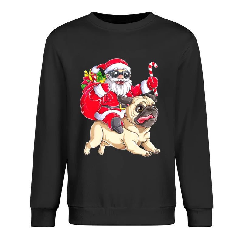 Père Noël branché sur un carlin Homme Sweat-shirt à enfiler
