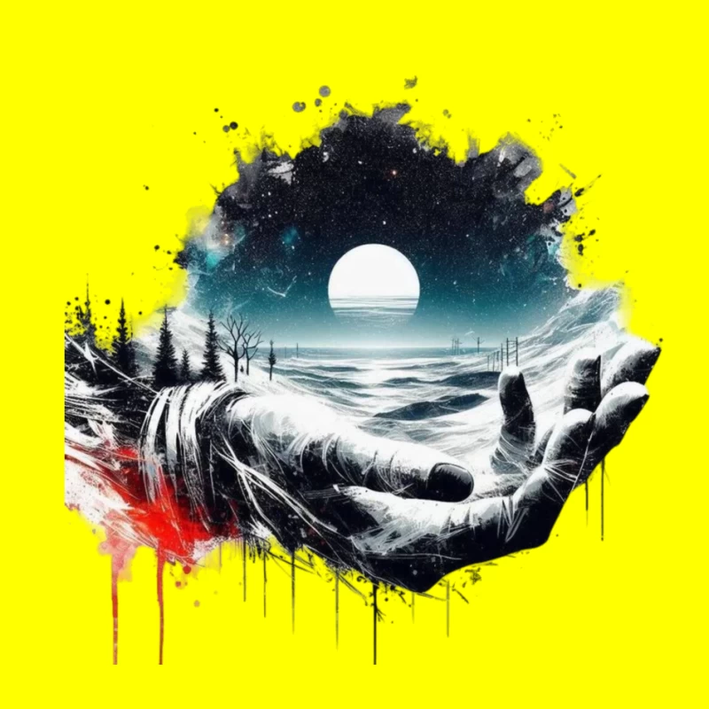 Surreal Cosmic Landscape with Hands Pin