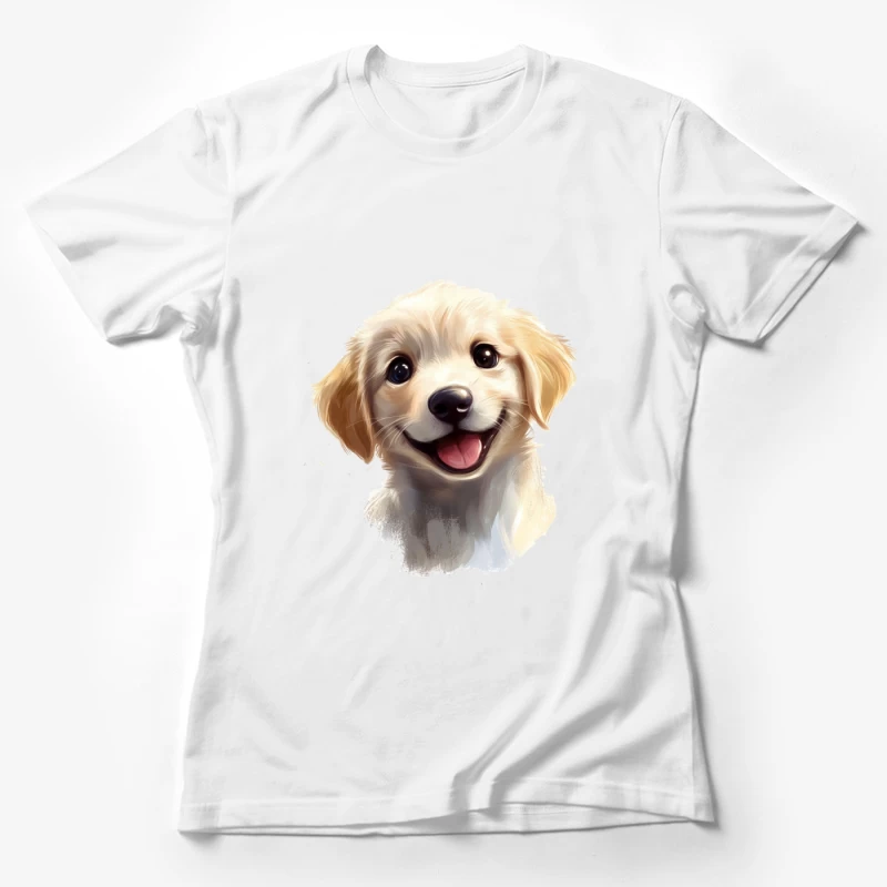 Adorable Smiling Golden Retriever Puppy Digital Portrait Female T-Shirt