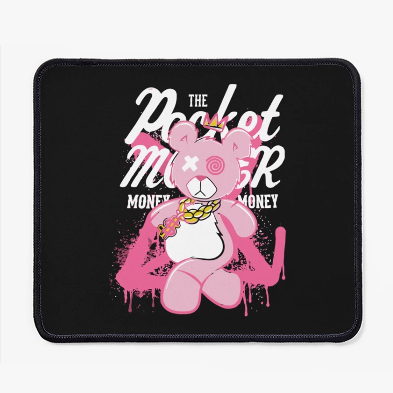 Playful Pink Bear with Graffiti Style and Crown Mouse Pad