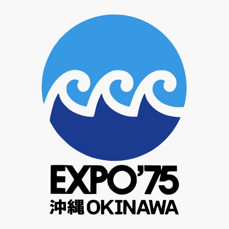 Vintage 1975 Okinawa Expo Logo with Ocean Wave Design Cotton Tote Bag