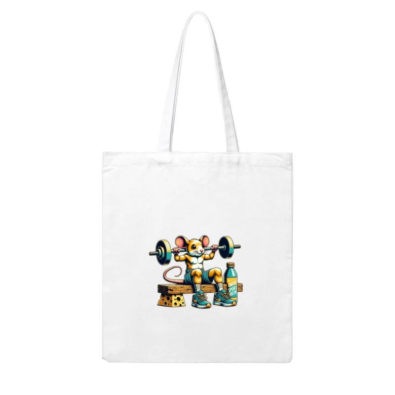 Buff Mouse's Weightlifting Workout with Cheese and Sports Drink Cotton Tote Bag