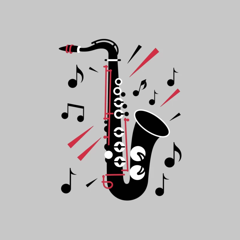 Stylized Jazz Saxophone with Musical Notes Design Female Long Sleeve T-Shirt