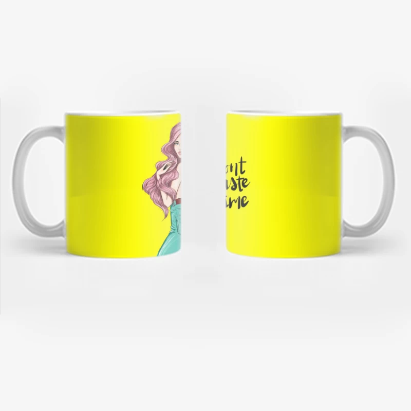 Stylish Woman Illustration with Pink Hair Coffee Mug