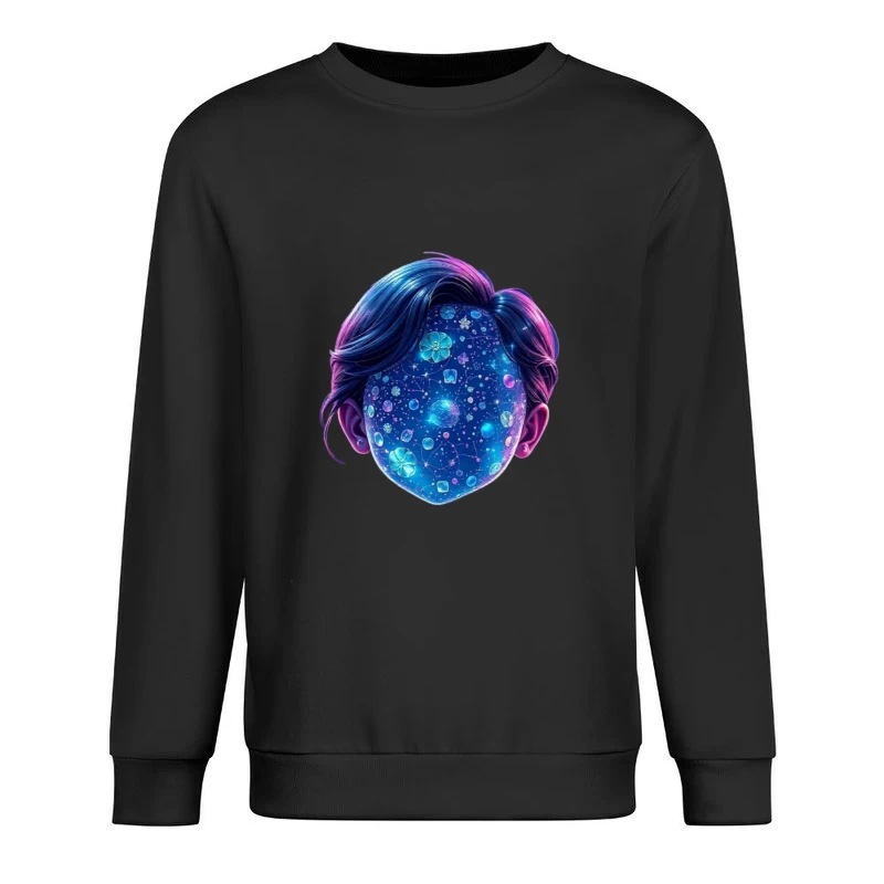 Ethereal Cosmic Portrait with Galaxy-Patterned Face Male Pullover Sweatshirt