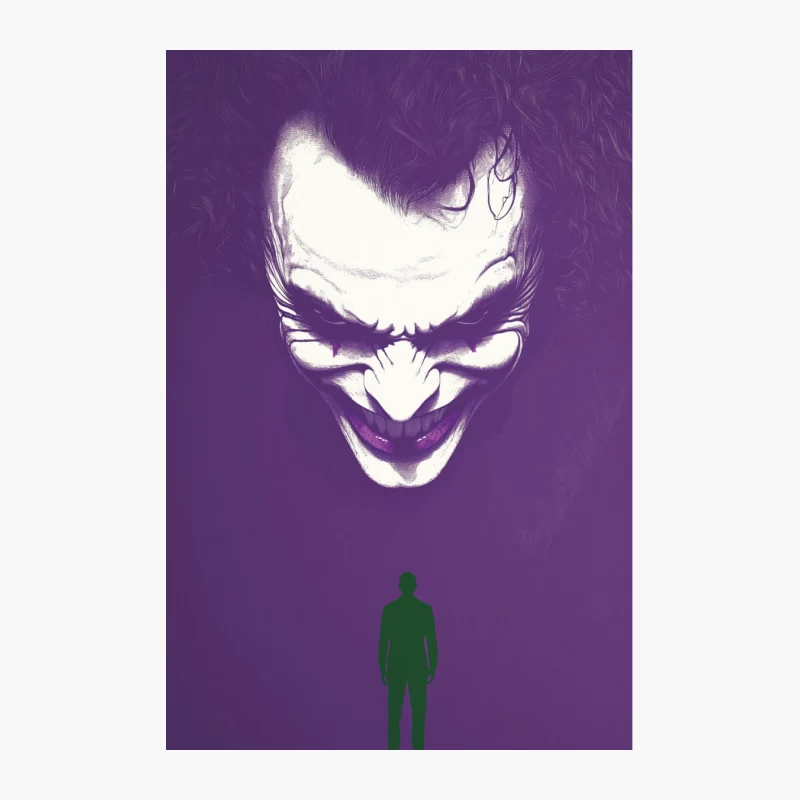 Ominous Joker Face Looms Over Silhouette in Purple Comic-Style Art Cotton Tote Bag