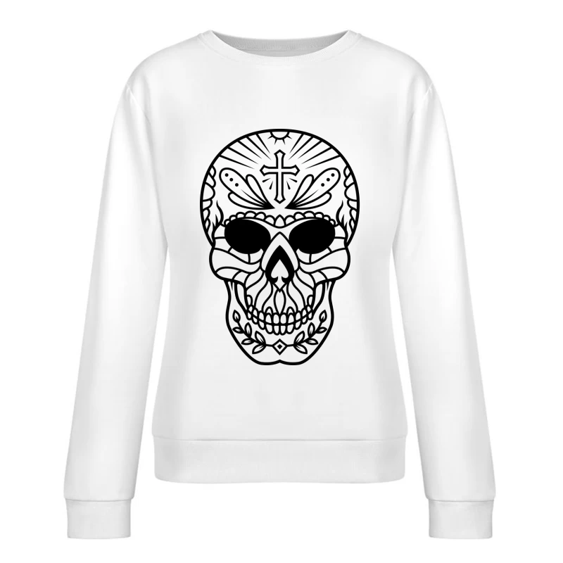 Crâne décoratif avec croix Femme Sweat-shirt à enfiler