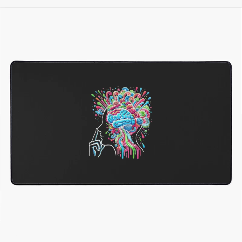 Psychedelic Brain Explosion in Vibrant Colors Desk Mat