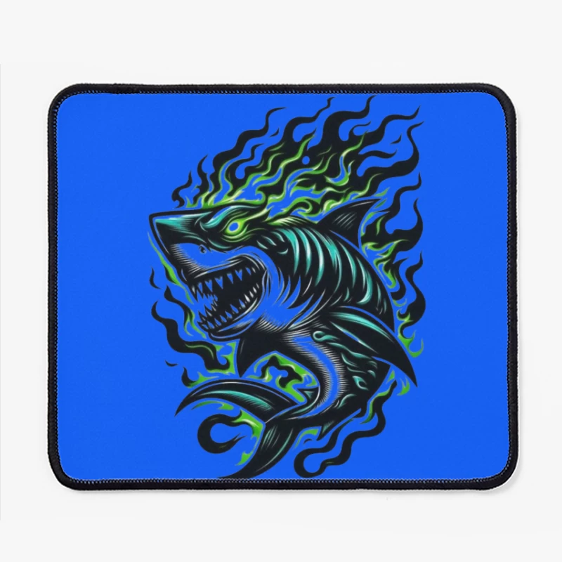 Fierce Tribal Shark with Flames Mouse Pad