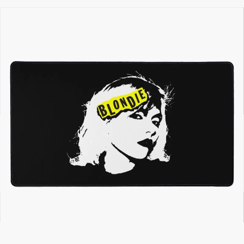 Blondie Band Artistic Logo Design in Black and White Desk Mat