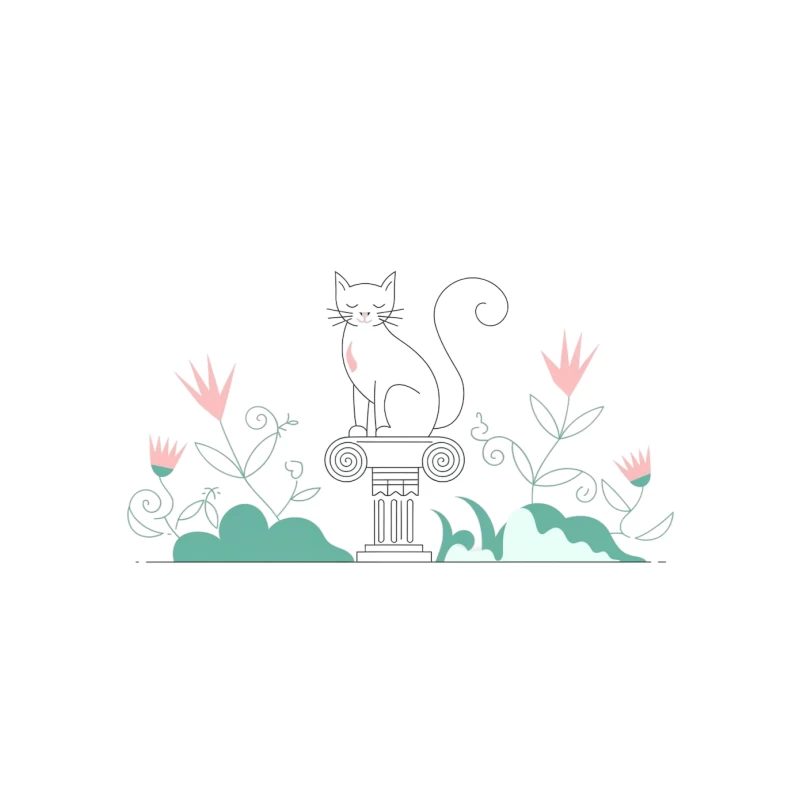 Whimsical Cat on Column with Pastel Flowers Tapestry