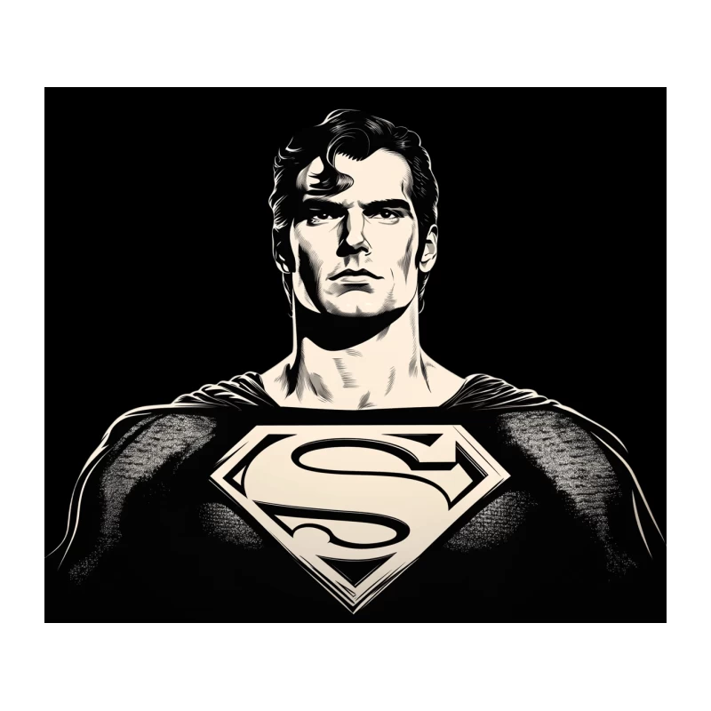 Iconic Black and White Illustration of Superman Superhero Tapestry
