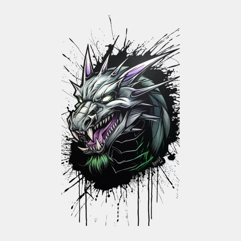 Fierce Dragon: Fantasy Creature in Digital Ink Splatter Art Male Tank Top