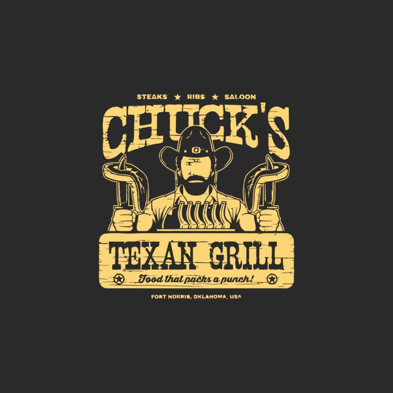 Chuck's Texan Grill: Vintage Western Steakhouse Logo from Fort Norris, Oklahoma Baseball Cap