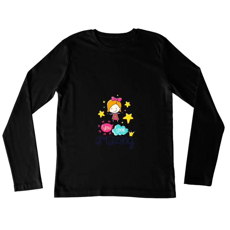 Fille avec Étoiles et Message Inspirant Femme Manches Longues T-Shirt